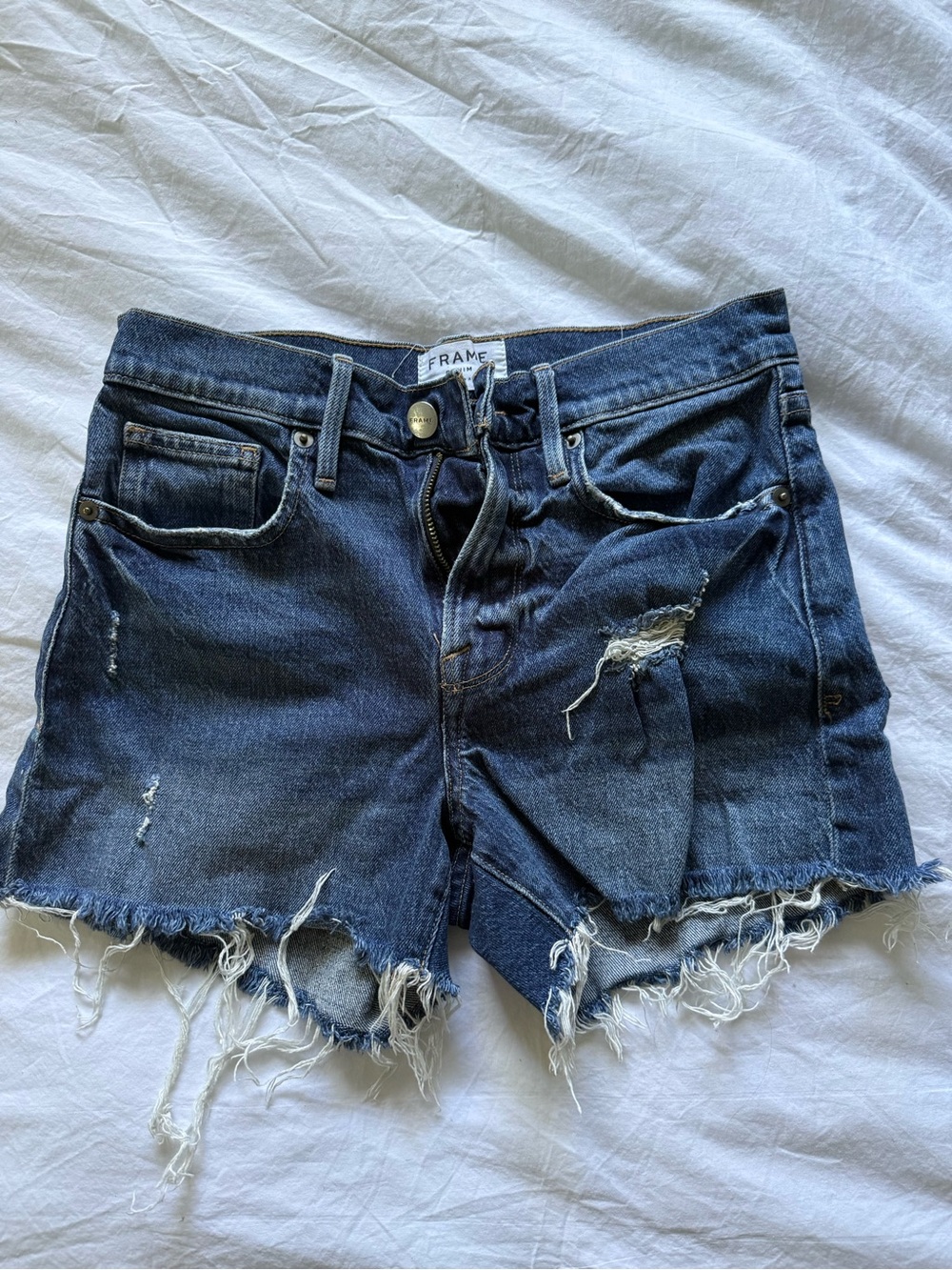 Frame Denim Indigo Distressed Cutoff Jean Shorts